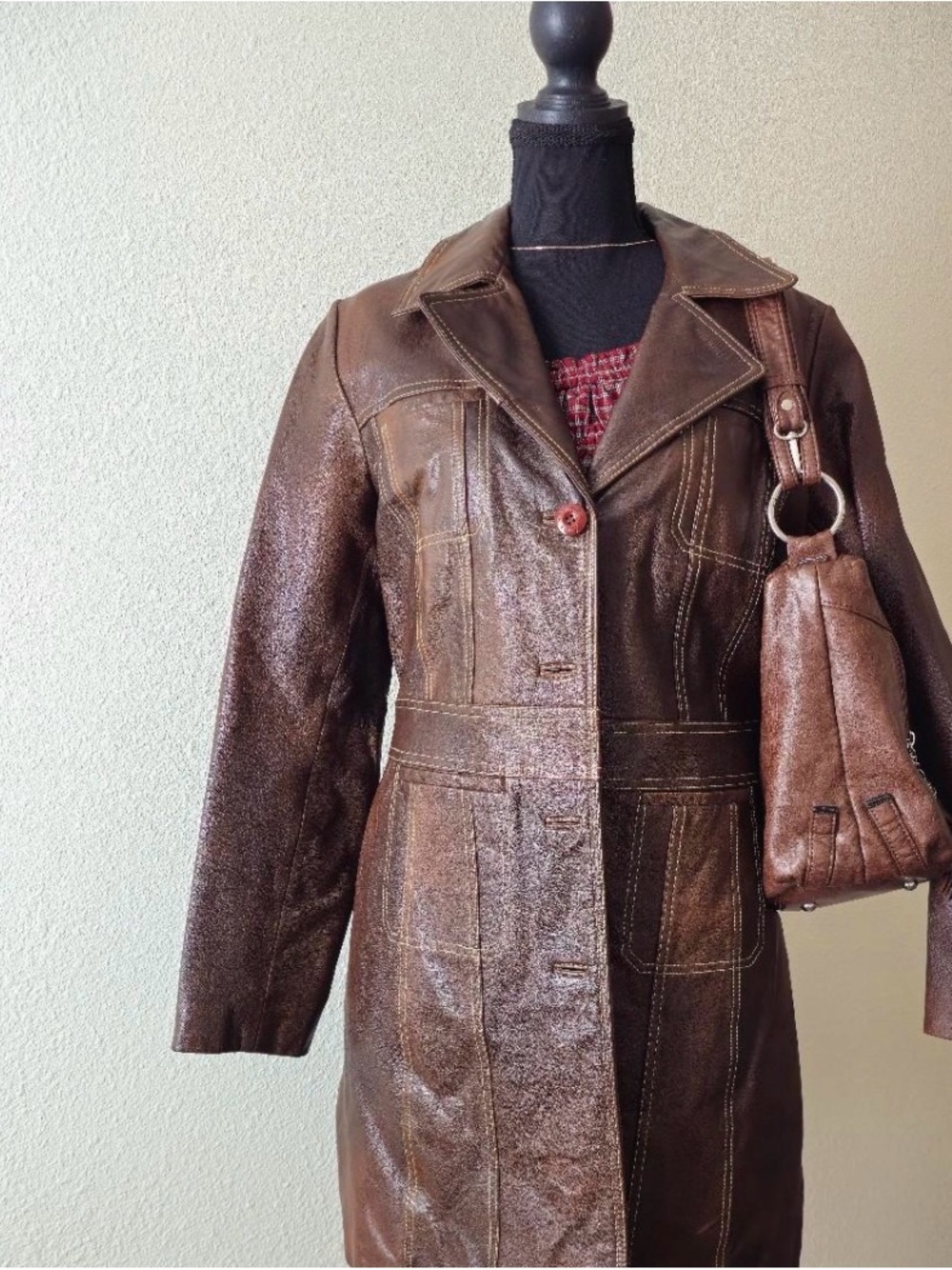 Wilsons Leather Brown Long Leather Coat with Belted Waist